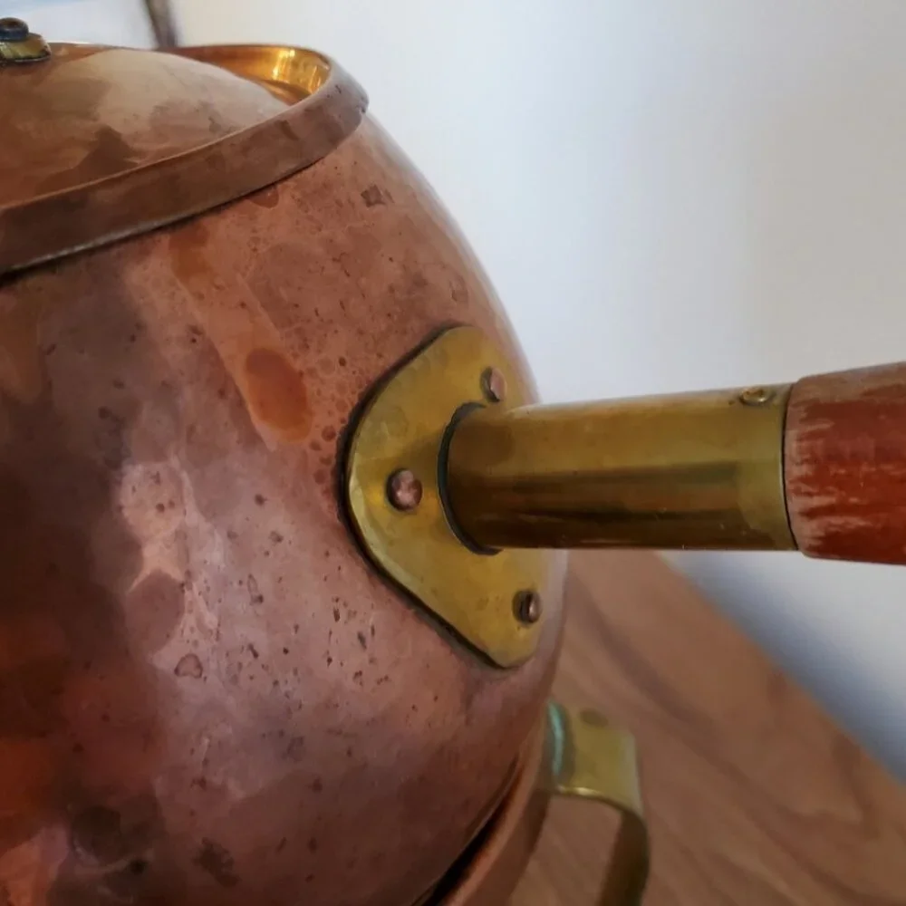 Hammered copper fondue pot Saucier and brass warmer two tone inMeersburg Germany